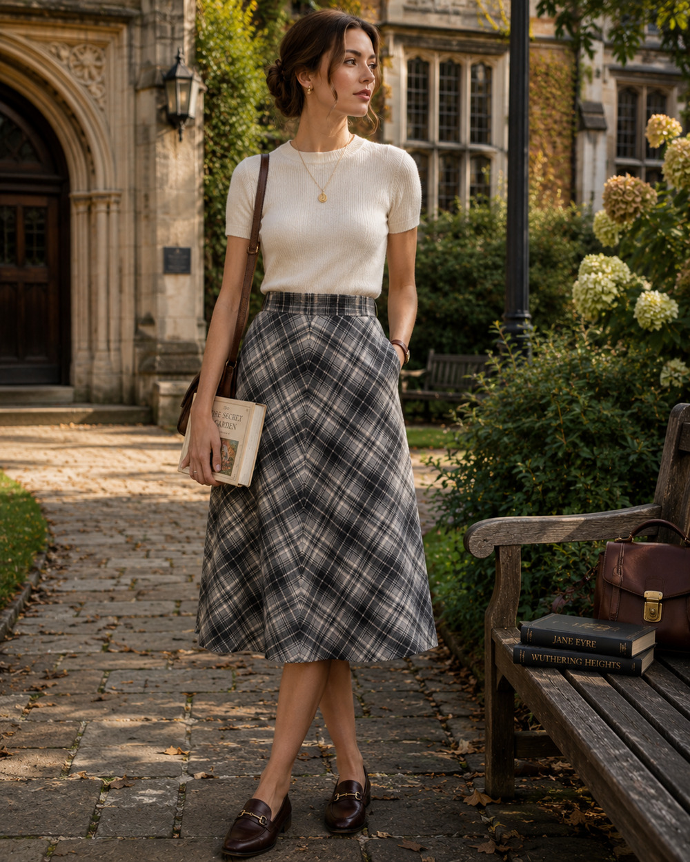 Vintage Evan Picone Wool Plaid Midi Skirt 12 USA Lined Gray Old Money A-Line